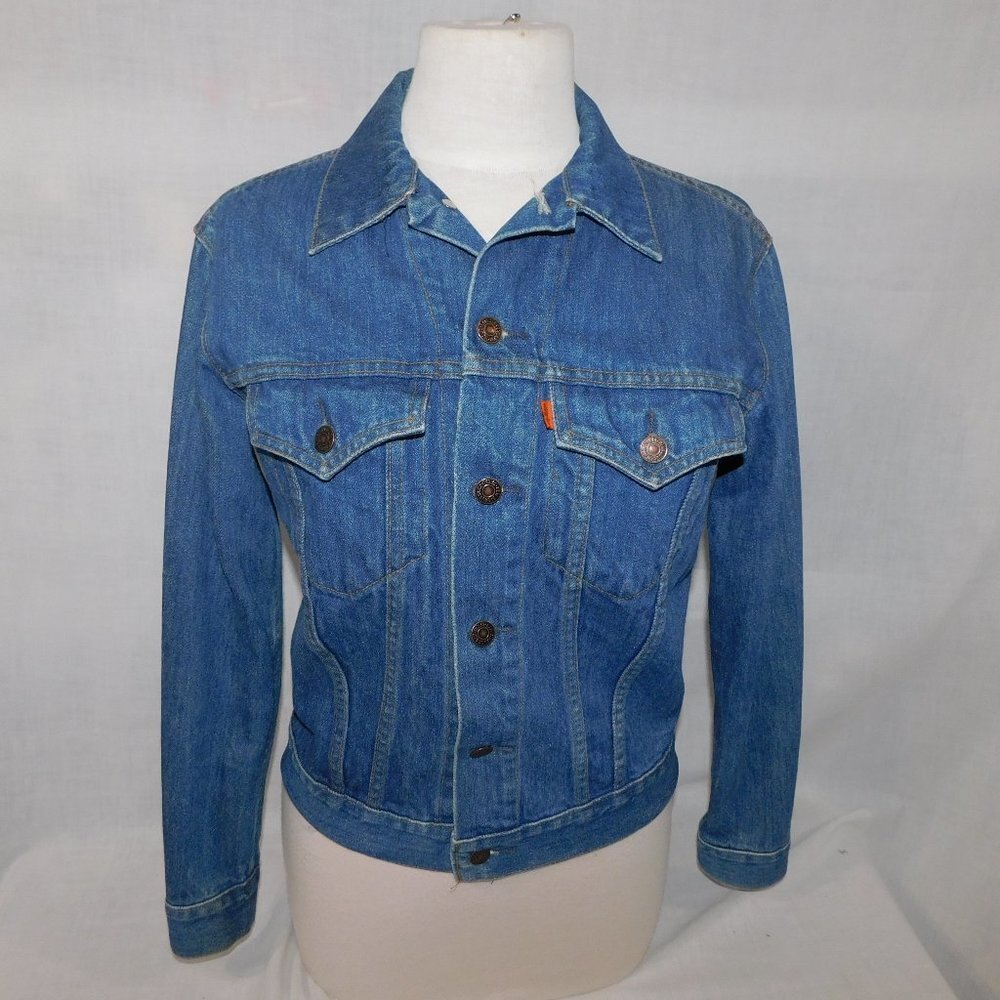 VTG Levi's Orange Tab Trucker Jean Jacket Blue Denim Youth Girls 18 Womens S